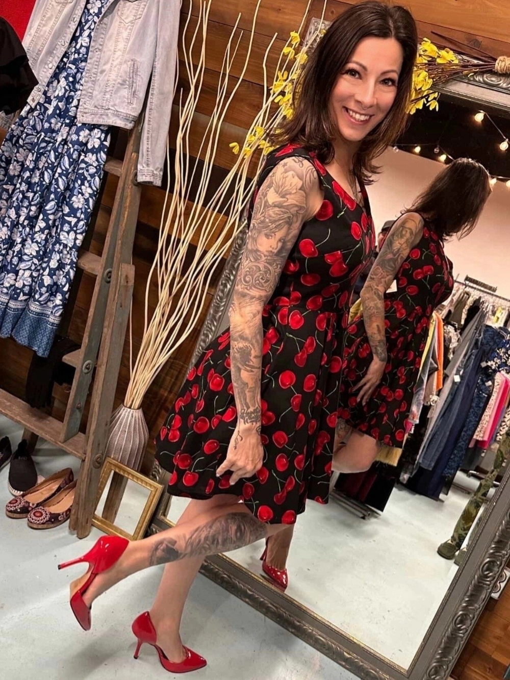 Black Cherry Print Rockabiliy Dress